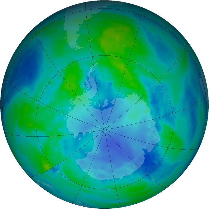 Antarctic ozone map for 21 April 2002